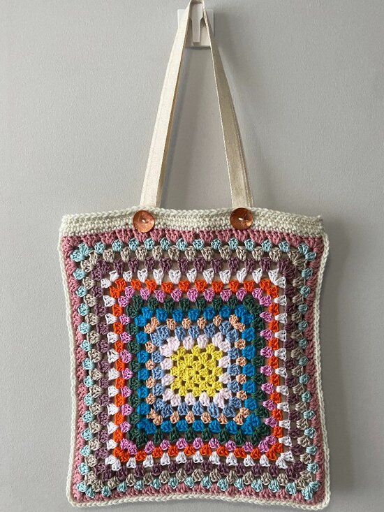 Handmade Handbags - Handmade Multicolour Cotton Acrylic Crochet Covered Tote Bag